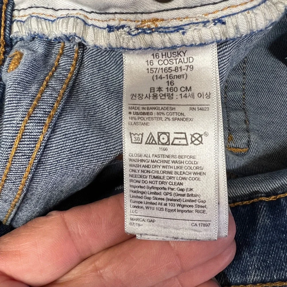 Gap Kids Jeans Boys 16 Husky Blue Denim Stretch Straight Medium Wash 358195